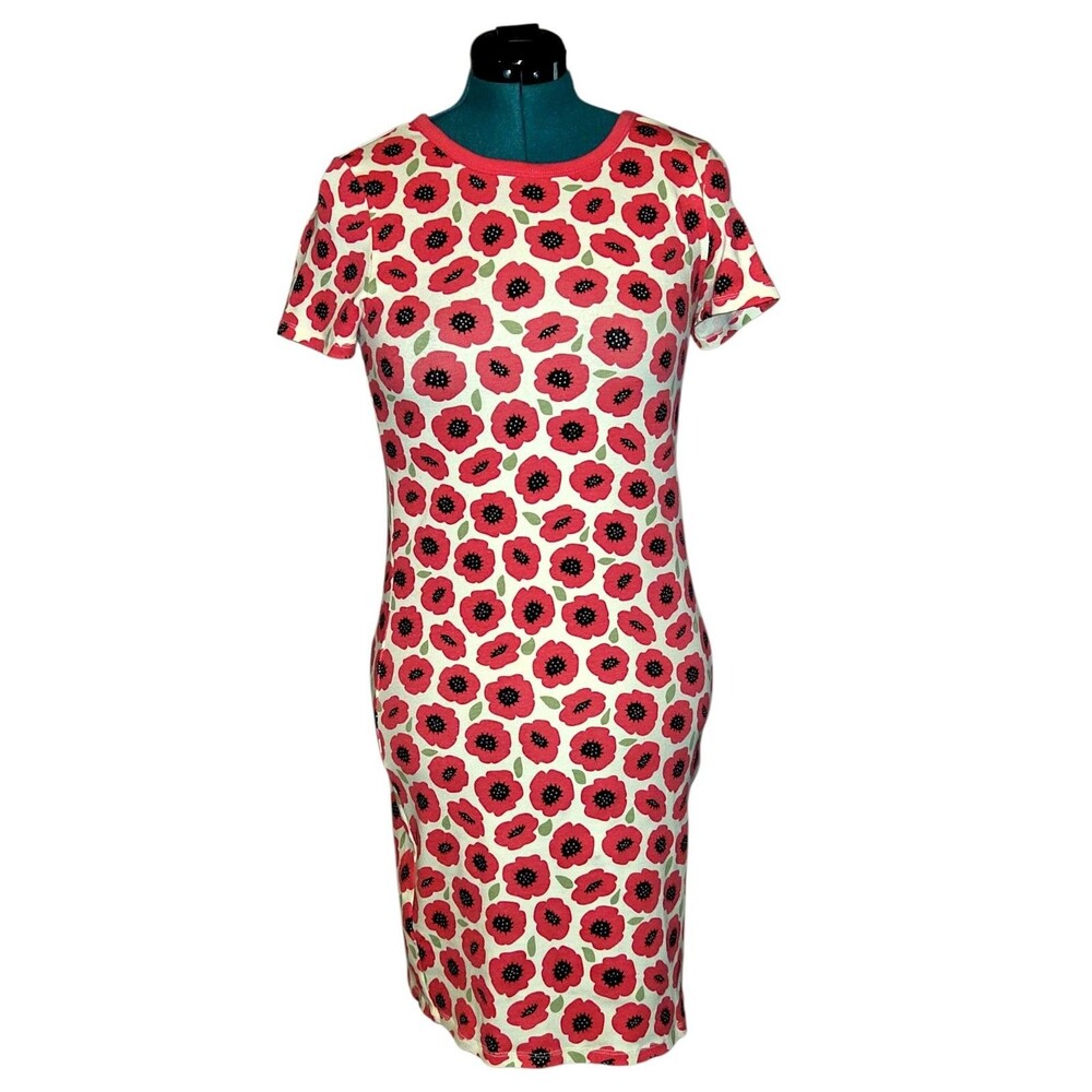 Touched By Nature Organic Cotton Sz M Poppies T-Shirt Dress Minimalist Tween